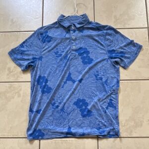 Tommy Bahama Men's S Blue Floral Short Sleeve Polo Shirt TENCEL Modal Blend